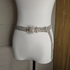 Motoboho McBling Western Style Rhinestone Encrusted Silver Metal Belt